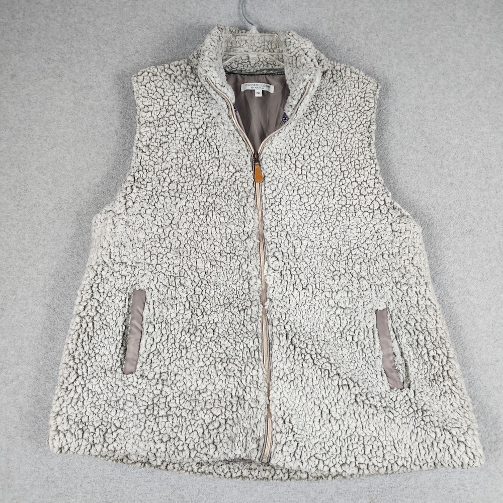 Chic Soul Vest Womens 2XL Grey Sherpa Faux Fur Soft Cozy Warm Mock Neck Full Zip
